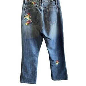 VINTAGE ZENA Jeans Bootcut Mid Rise Embroidered Floral Womens Size 8 Cot…